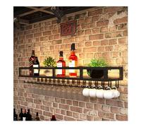 Portabottiglie da Parete con Luce Porta Bottiglie di Vino da Parete con Portabicchieri Cantinetta Vino con Porta Bicchieri Sospesi Porta Calici Scaffale da Parete per Sala da Pranzo Bar Cucina(Black,S