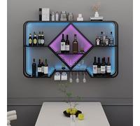 Portabottiglie da parete con mensole da bar con espositore per bottiglie di liquore e porta bicchieri da vino, per casa, cucina, bar, ristorante, nero, 99,8 x 19,8 x 69,8 cm
