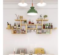 Portabottiglie da parete con portabicchieri inferiore, ripiani in metallo a 4 livelli per liquori, mensola portabottiglie in stile minimalista per cucina, soggiorno e bar di casa (oro, 75"x19"x7")