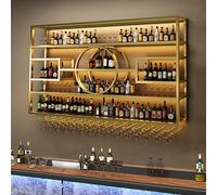 Portabottiglie da parete con supporto per bicchieri, espositore in ferro per bottiglie e bicchieri, contenitore galleggiante per vino e champagne, perfetto per bar e cantine (oro, 200 x 20 x 130 cm)