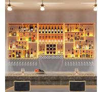 Portabottiglie da parete con supporto per bicchieri in metallo mensola per vino a LED da appendere per cucina, cantina, bar, finitura dorata, design industriale 220 cm
