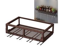 Portabottiglie da parete con supporto per bicchieri, mini bar, ripiano per liquori e bicchieri, per cucina, sala da pranzo, bar, caffetteria, elegante espositore per bottiglie e ripiano inferiore