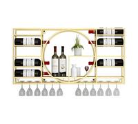 Portabottiglie da parete dorato con portabicchieri - Mensole creative in metallo per bottiglie di liquore - Portabottiglie sospeso multifunzionale per risparmiare spazio - 43,3x4,3x24,4 poll