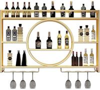 Portabottiglie da parete dorato con ripiano in vetro da appendere sotto la mensola, armadietto retrò per bar per casa, pub, accessori per arredamento per la casa (dimensioni: 140 x 15 x 80 cm)