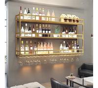 Portabottiglie da parete dorato con supporto per bicchieri, mensola galleggiante a 3 livelli per bottiglie di liquore e bicchieri da vino, contenitore in metallo per casa, bar e cucina, 160 cm