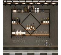 Portabottiglie da Parete Elegante in Metallo con Supporto in Vetro e Porta Calici - Scaffale Galleggiante per Vino e Champagne con Illuminazione LED,Porta Bottiglie Di Vino(Black,100*15*80cm)