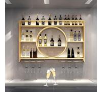 Portabottiglie da parete, espositore creativo per vino, portabottiglie e supporto per bicchieri, mensola per vino in stile rustico dorato, conservazione del vino salvaspazio (160 x 15 x 80 cm)