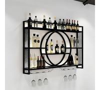 Portabottiglie Da Parete,Grande Multifunzione Espositore Portabottiglie Per Vino In Metallo,3 Livelli Moderno Porta Bottiglie Di Vino Da Parete Con Supporto In Vetro,Con Luce LED(Black,55.1in/140cm)