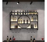 Portabottiglie da parete in ferro con supporto per bicchieri, mensola galleggiante multifunzione per conservazione ed esposizione del vino, decorazione ideale per bar per casa e ristorante (colore