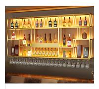 Portabottiglie da parete in ferro, grande capacità, con luce a LED e supporto per bicchieri, moderna bottiglia di vino e ripiano in vetro, per bancone del bar di casa (oro, 200 cm)
