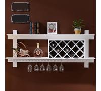 Portabottiglie da parete, in legno, con supporto per bicchieri, espositore per bottiglie di vino, per cucina o soggiorno, non richiede montaggio