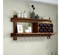 Portabottiglie da parete, in legno, con supporto per bicchieri, espositore per bottiglie di vino, per cucina o soggiorno, non richiede montaggio