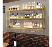 Portabottiglie da parete in metallo con portabicchieri, ripiano multifunzione per bottiglie di vino, decorazione per cucina e sala da pranzo (oro, 120 x 90 cm)