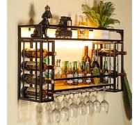 Portabottiglie da parete in metallo con supporto per bicchieri, espositore industriale per vino da appendere al soffitto, soluzione salvaspazio