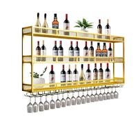 Portabottiglie da parete in metallo da 150 cm, con luci a LED, 3 ripiani, per bottiglie di liquori e calici, espositore per casa, bar o cantina, colore: oro