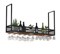 Portabottiglie da parete in metallo/ferro da appendere al muro con faretti a LED Mensola da bar in legno massello Armadio per vino industriale Bottiglie Calice e portabicchieri 100 x 30 x 80 cm