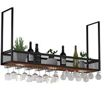 Portabottiglie da parete in metallo/ferro da appendere al muro con faretti a LED Mensola da bar in legno massello Armadio per vino industriale Bottiglie Calice e portabicchieri 80 x 30 x 80 cm