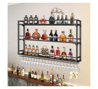 Portabottiglie Da Parete In Metallo Industriale Con Luce A LED, Porta Bottiglie Di Vino Da Parete Con Ripiano Espositivo, Vetrinetta Pensile Da Parete, Espositore Creativo for Vino Da Parete(Black,140