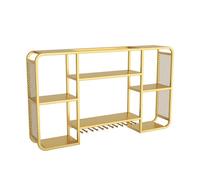 Portabottiglie da parete in metallo industriale da appendere, con porta bicchieri, ad alta capacità, in metallo, per bar (oro, 12 bottiglie)