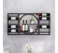 Portabottiglie da Parete in Metallo Industriale per Bar e Cucina di casa. Moderno portabottiglie e portabicchieri da Vino da Appendere per credenza e Ristorante.