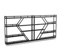 Portabottiglie da parete in metallo nero, con 4 ripiani, grande capacità, con supporto per bicchieri, per bar e liquori (200 x 20 x 123 cm)