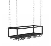 Portabottiglie da Parete in Metallo, portabottiglie da Parete Nero, Porta calici da soffitto, mensola Decorativa Regolabile per Cucina, 60, 80, 100, 120, 140 cm (Dimensioni: 100x25x21 cm)