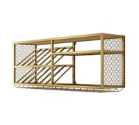 Portabottiglie da parete in vetro, con portabicchieri da parete, in metallo, per cucina e sala da pranzo (oro, 150 x 45 x 30 cm)