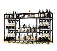 Portabottiglie da parete industriale a 3 ripiani in metallo con supporto in vetro galleggiante con luce a LED per la conservazione di liquori 120 cm/47,2 pollici Mensola per vino nero