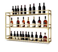 Portabottiglie da parete industriale a 3 ripiani in metallo da appendere, per vino, finitura dorata, 120 x 90 cm, elegante per bar e casa