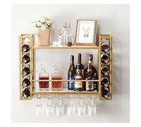 Portabottiglie da parete industriale da bar, in metallo, con portabicchieri, per casa e bar, finitura dorata (180 x 55 x 25 cm)