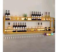 Portabottiglie da parete industriale decorativo con supporto per vetro, supporto per bottiglie in metallo, organizer multifunzionale per la conservazione del vino (oro, 100 cm)
