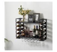 Portabottiglie da parete industriale, scaffale sospeso per bar, in metallo, con portabicchieri, perfetto per la decorazione di casa e bar, colore nero (140 x 55 x 25 cm)