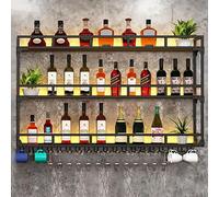 Portabottiglie da parete - Mensola galleggiante a 3 ripiani per la conservazione del vino, porta bicchieri e armadietto per liquori, elegante bar nizer per casa, cucina, soggiorno - nero, 100 cm x