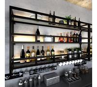 Portabottiglie da parete, mensola per bottiglie di vino a 3 livelli con portabicchieri, mensole galleggianti per unità bar con luce LED, espositore multifunzionale per vino per casa, bar, sa