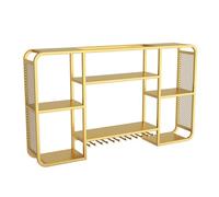 Portabottiglie da parete per bottiglie e bicchieri, in metallo, con supporto per bicchieri, multifunzione, espositore per bar e cucina (oro, 120 x 70 cm)