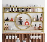 Portabottiglie da Parete per Vino,espositore da Parete per Bottiglie e Bicchieri in Metallo per Mobile Bar,mobiletto per Frigorifero,Nero,Dorato (120 * 15 * 80 cm)