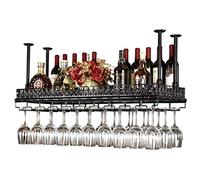 Portabottiglie da parete retrò Scaffale in ferro da parete in metallo in bar Loft Soffitto Appeso a parete Calici da vino Champagne Bicchiere Portabottiglie di vino Bronzo 120 × 35 cm