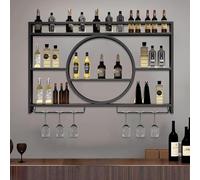 Portabottiglie da parete, senza trapano, mobili da bar industriali, supporto per dispenser di alcol per cucina e bar, dimensioni: 140 x 15 x 80 cm, colore: nero