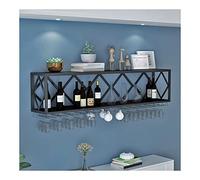 Portabottiglie da Parete sospeso con portabicchieri - Barra in Ferro Nero per Bottiglie di Vino e calici, scaffale Multifunzionale per armadietto del Vino, 100x25x40 cm, Design salvaspazio