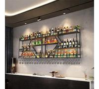 Portabottiglie da parete - Supporto galleggiante in metallo e espositore per bicchieri per bar, soggiorno, ristorante, grande soluzione di stoccaggio in ferro