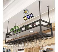 Portabottiglie da soffitto a 2 strati, in metallo, da appendere, per bar, caffetterie, ristoranti e cucine, elegante bicchiere da vino capovolto