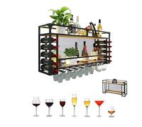 Portabottiglie da soffitto a LED da 85 cm - Portabottiglie in metallo montato a parete e mensola galleggiante con gancio per calici - Design 2 in 1 Facile installazione per Home Bar, Cafe e