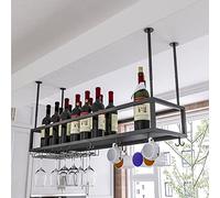 Portabottiglie da soffitto capovolto, Portabicchieri da vino in metallo sospeso for bar e cucina, nero 60-120x30x21 cm(Black,100x30x21cm)