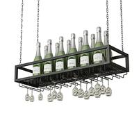 Portabottiglie da soffitto con Catena in Ferro, portabottiglie da Appendere in Metallo, portabottiglie da Vino, portacalici da Parete - Altezza Regolabile - Nero (Dimensioni: 140x25x21cm)