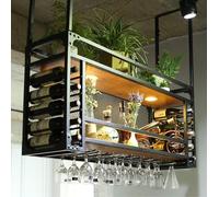 Portabottiglie da soffitto con supporto per bicchieri, in ferro moderno, da appendere, per cucina, bar, elegante calice in legno e metallo