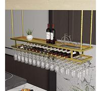 Portabottiglie da soffitto per vino, portabicchieri da vino in metallo dorato, calici da champagne, bicchieri da vino, porta bicchieri per ristorante, cucina, bar, espositore (dimensioni: 80