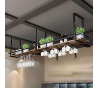 Portabottiglie da soffitto - Portabicchieri da vino sospeso, espositore da parete in ferro massello, portabicchieri rovesciato a 1 strato, mensole sospese per cucina e sala da pranzo/portava