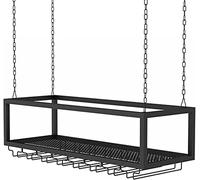 Portabottiglie da soffitto Regolabile con portabicchieri e ripiano, in Metallo, per Bottiglie di Vino e calici da Champagne. Elegante portabicchieri, Perfetto per Il Bar di casa. D