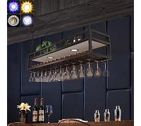Portabottiglie da soffitto retrò a 2 strati, mensola per vino in metallo con luci al neon a 3 colori, altezza e larghezza regolabili, portabottiglie di champagne, portabottiglie rustico da appendere,