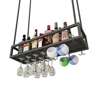 Portabottiglie da soffitto - unità in Ferro Industriale per Bottiglie di Vino e Bicchieri da Champagne, mensola portaoggetti a Parete per Arredamento Cucina e Ristorante, Design sa